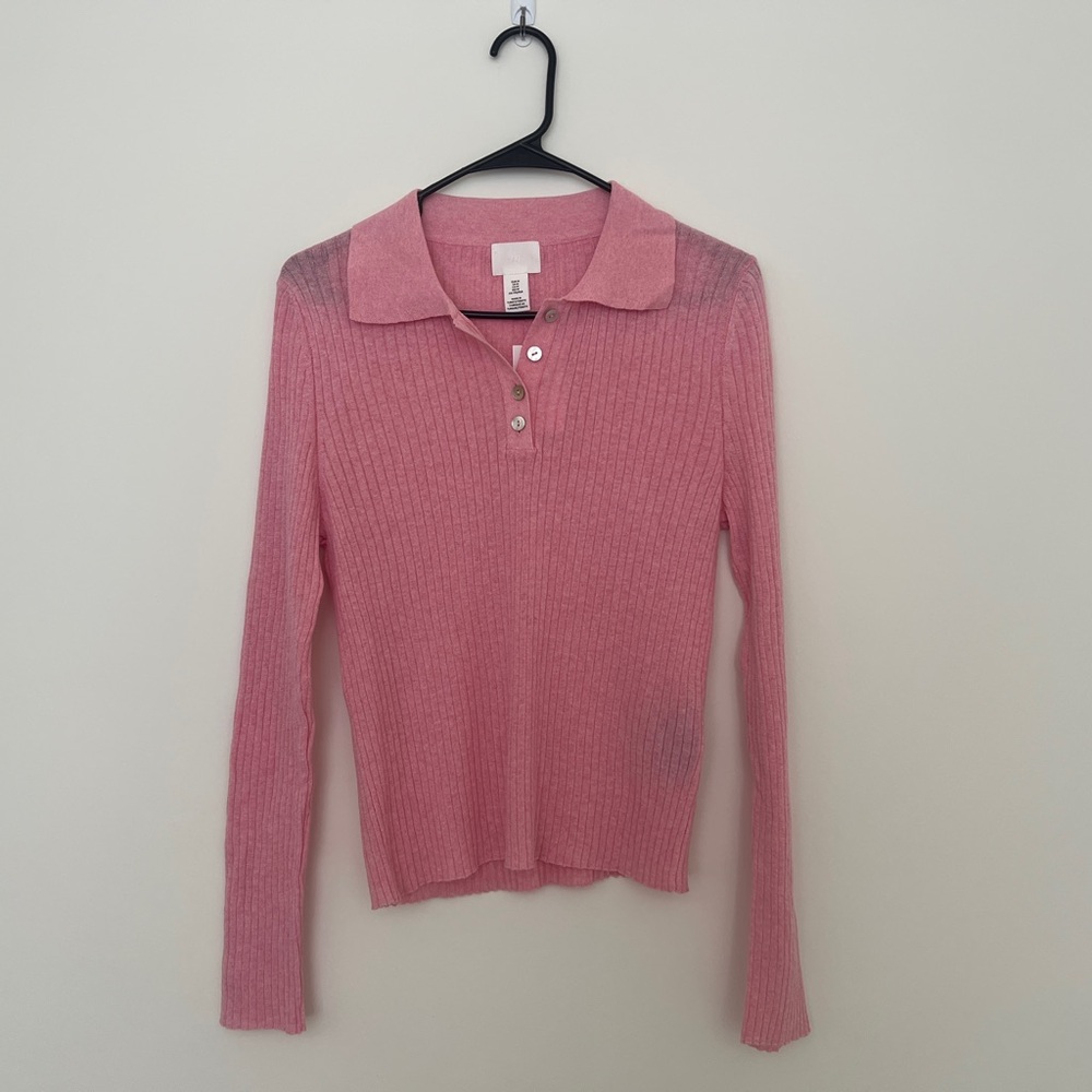 H&M Pink Ribbed Polo Top